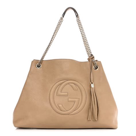 GUCCI Pebbled Calfskin Large Soho Chain Shoulder Bag Nude 